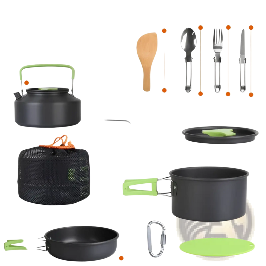 16pcs Camping Cookware Set with Kettle and Stove Pot