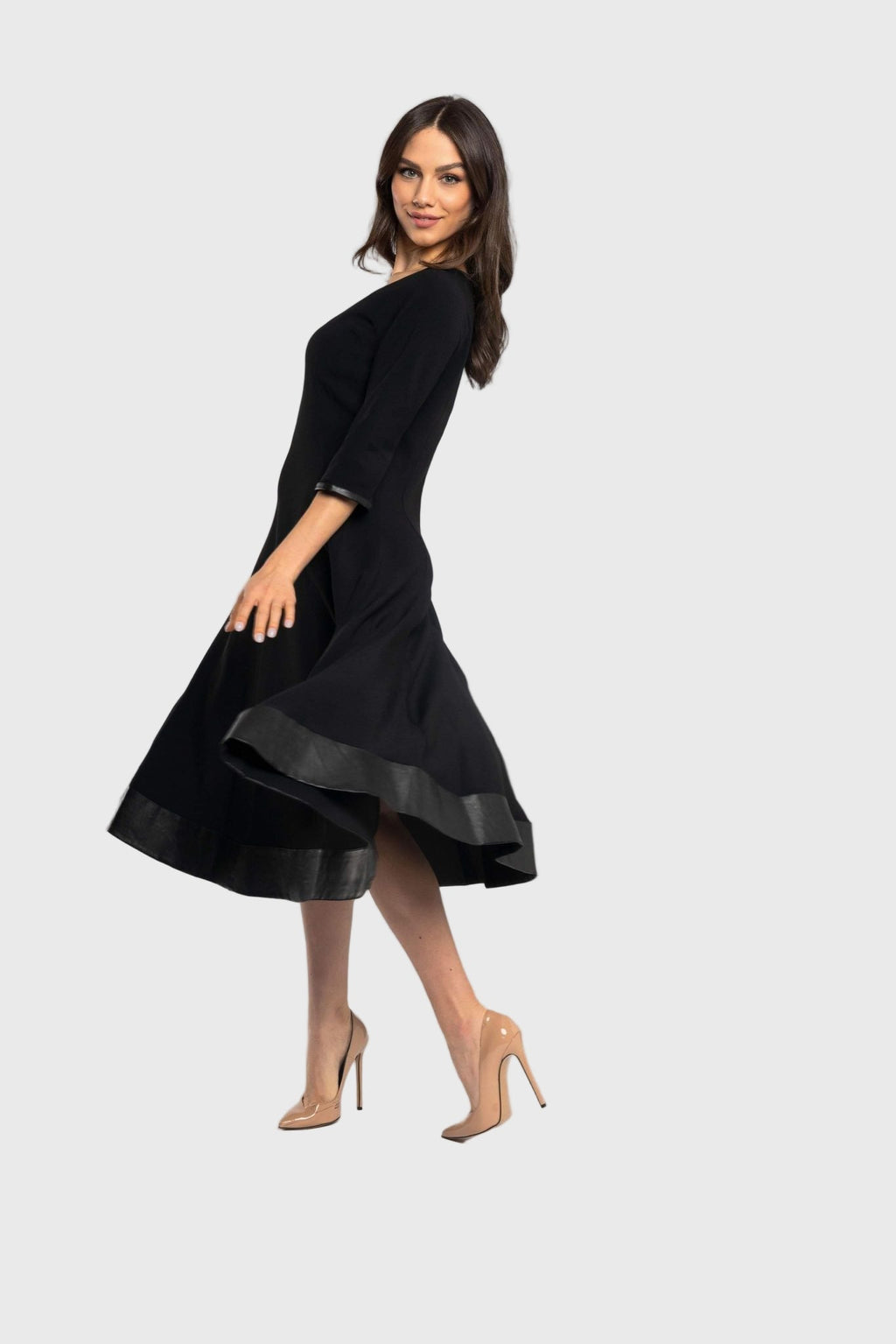 Giove Midi Dress – Black With Eco-Leather Detail