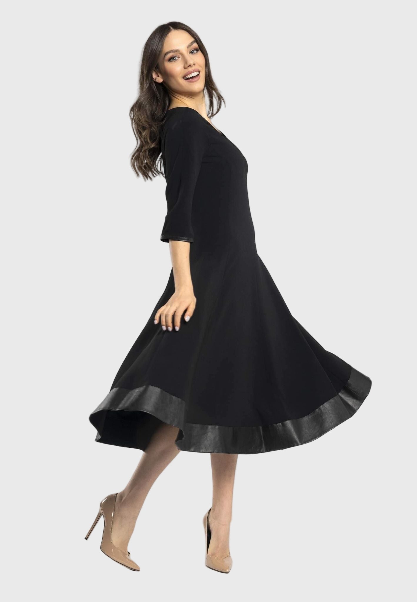 Giove Midi Dress – Black With Eco-Leather Detail
