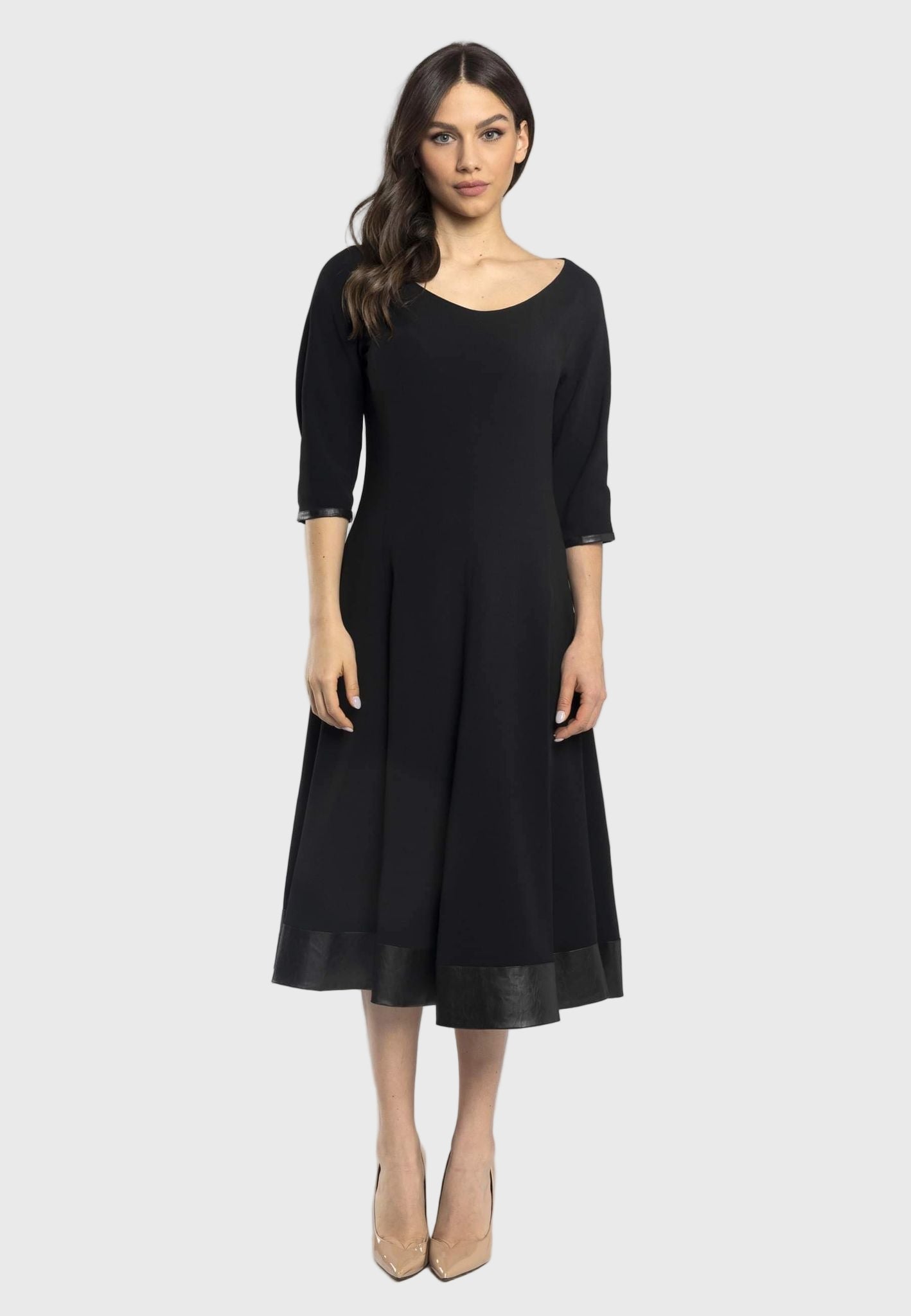 Giove Midi Dress – Black With Eco-Leather Detail