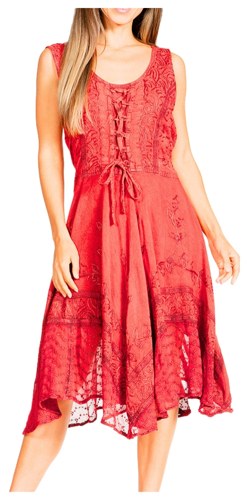 Sakkas Magdilena Stonewashed Corset Front Embroidered Dress