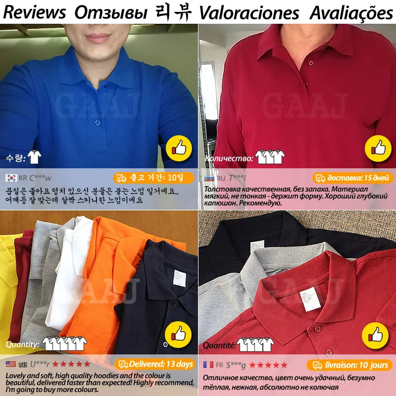 250gsm 8.8oz GAAJ Brand Mens Polo Long Sleeve Shirt 100% Cotton Heavy Weight Casual Business Clothing Solid Polos Shirts Top Man