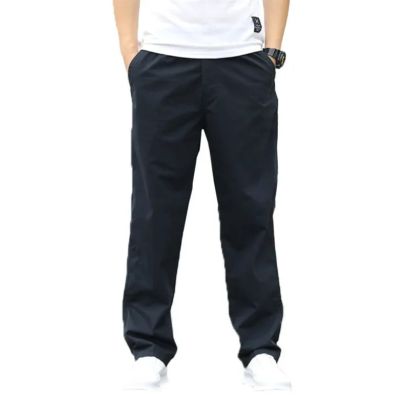 New Spring Autumn Men's Loose-Fit Plus Size Elastic Waist Straight-Leg Pants Fashionable Casual Sports Trousers