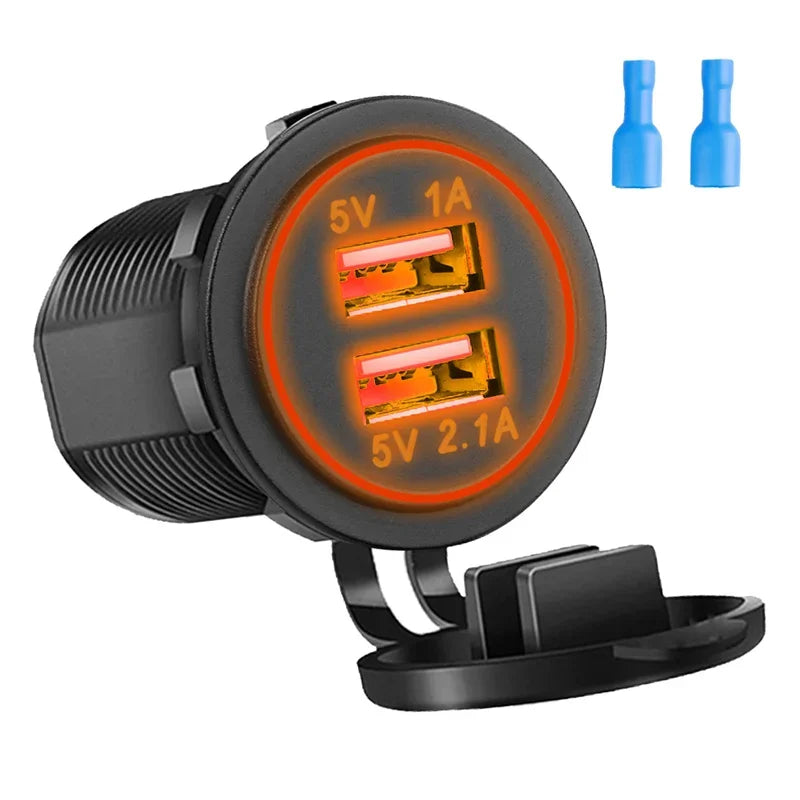 Dual USB Car Charger 5V 3.1A 12V-24V With Panel Waterproof Power Adapter Socket Outlet for Vehicle Boat Truck Motorcycle