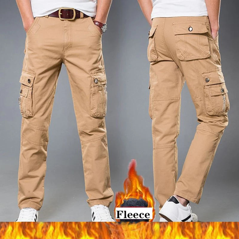 Winter Fleece Warm Tactical Pants Zip Cotton Trousers Loose Army Green Cargo Pants Men Casual Plus Thicken Tooling Pants Size 40