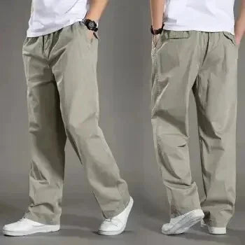 New Spring Autumn Men's Loose-Fit Plus Size Elastic Waist Straight-Leg Pants Fashionable Casual Sports Trousers
