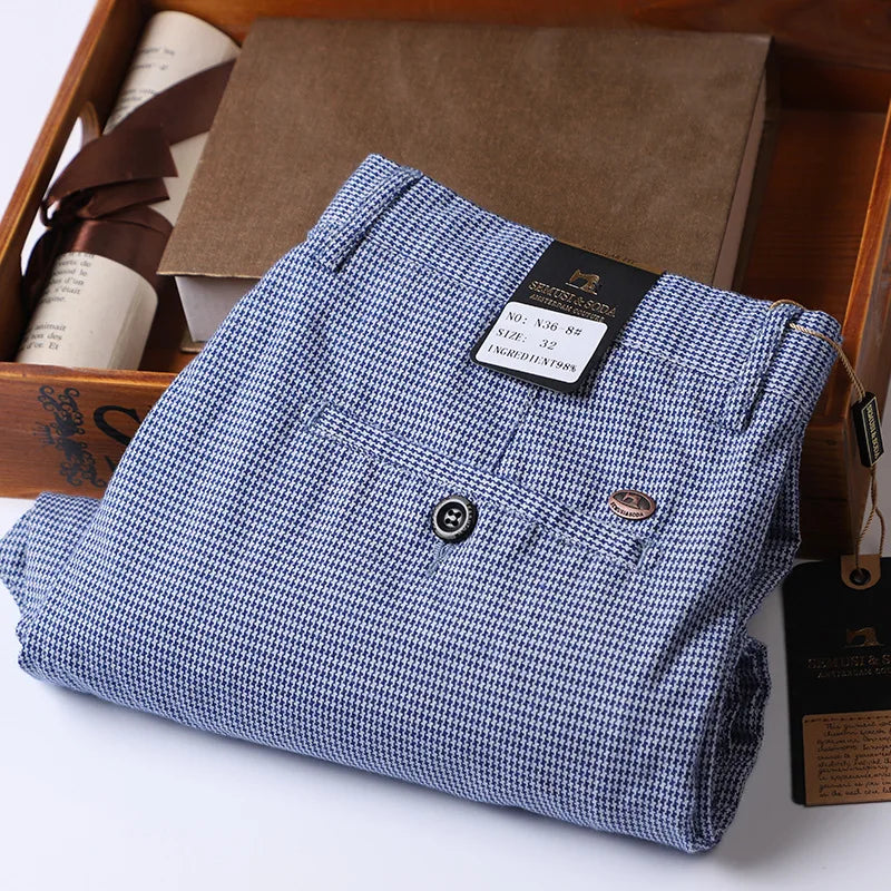 Plaid Pants Blue Brand Pantalons Korea Style Spring Summer Autumn Pants Men Trousers Business 2022 New