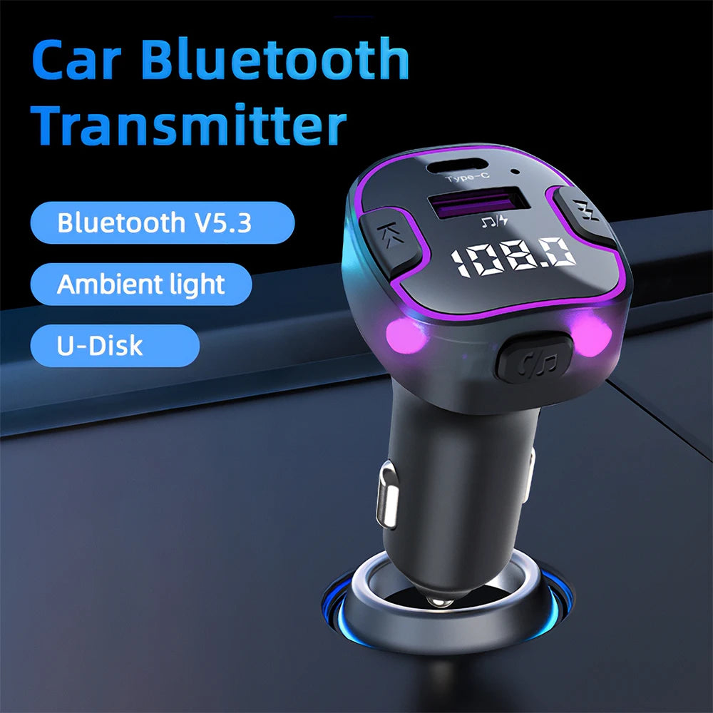 USB Type C Car Charger Fast Charging Car Bluetooth Fm Transmitter Bluetooth 5.3 Car Aux Handsfree Wireless Support Read U Disk