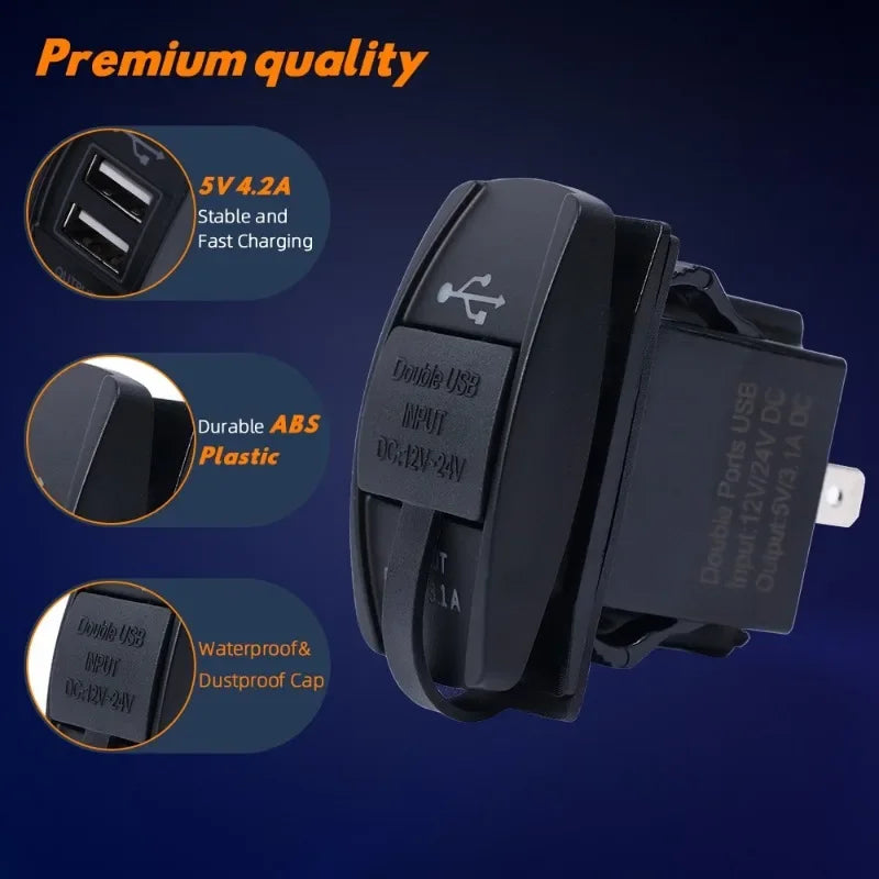 Car Dual USB Power Charger 12V-24V Motorcycle Dual Port USB Charging Dock 3.1A Car Quick Fast Charge Charging Dock with LED Lamp