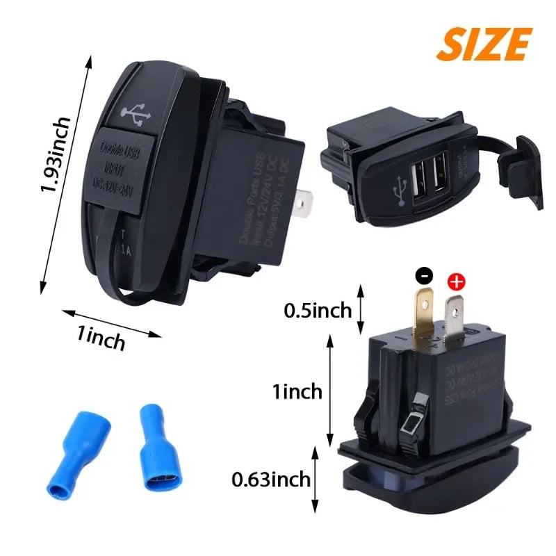 Car Dual USB Power Charger 12V-24V Motorcycle Dual Port USB Charging Dock 3.1A Car Quick Fast Charge Charging Dock with LED Lamp