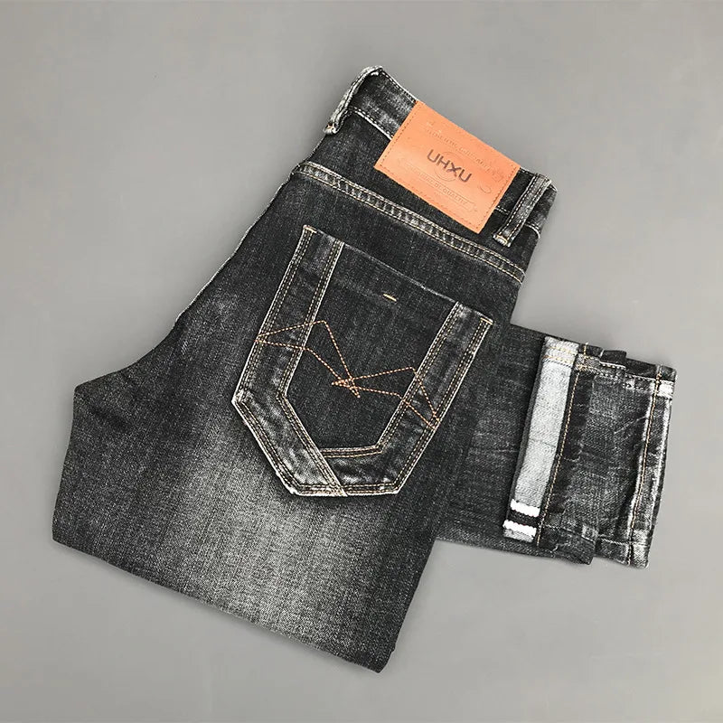 Italian Style Fashion Men Jeans Retro Gray Elastic Slim Fit Ripped Jeans Men Trousers Vintage Designer Casual Denim Pants Hombre