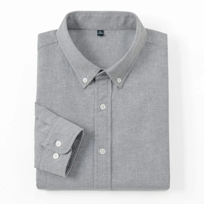Men's Slim-Fit Oxford Cotton Shirt: Long Sleeves, Casual Breathable Fabric, Exquisite Craftsmanship, Brand with OEM Processing