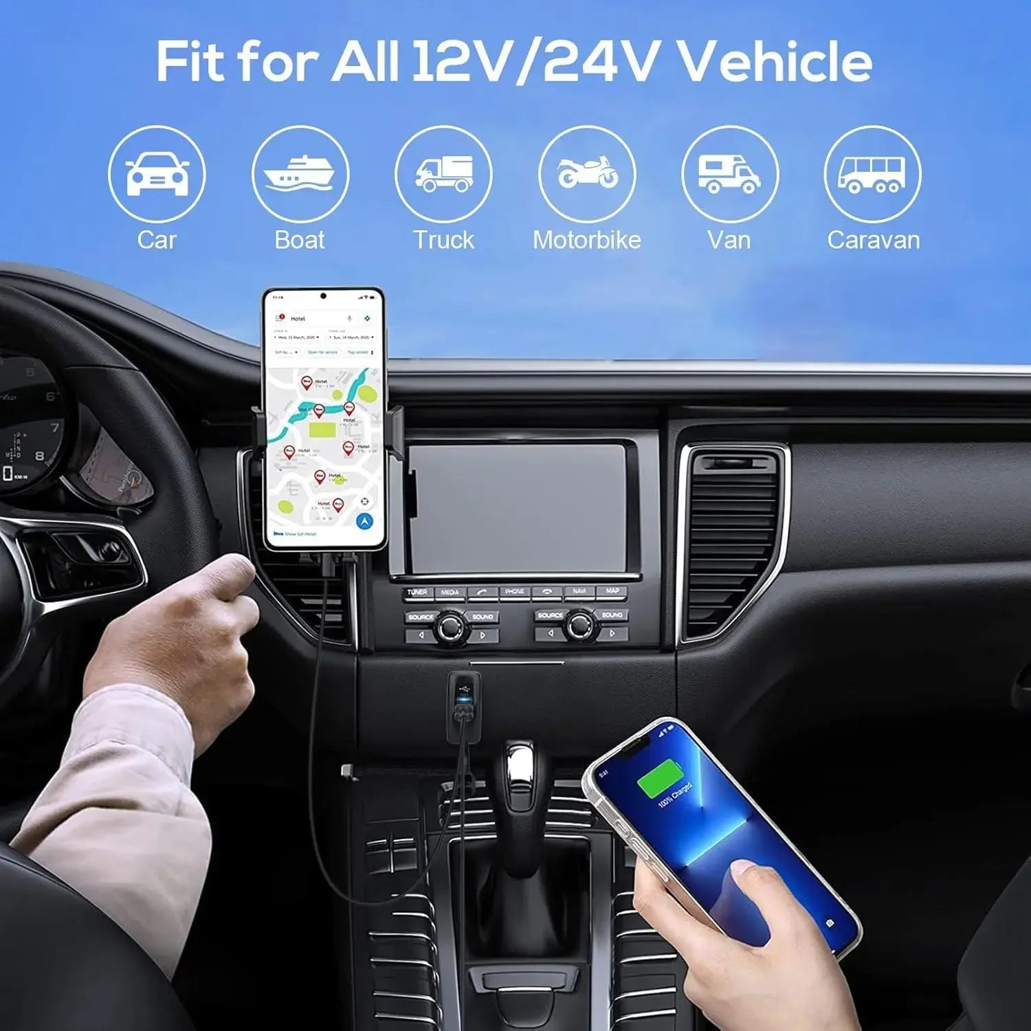 USB Car Motorcycle Charger Dual QC3.0 PD Type-C Universal Car Charger Waterproof and Dustproof 12-24V for Car Boat Marine ATV
