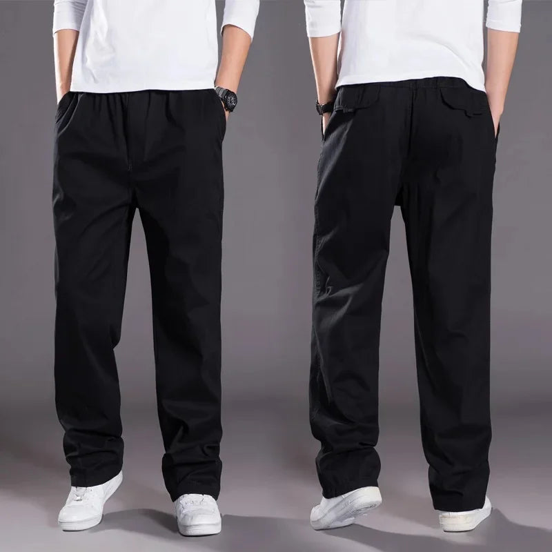 New Spring Autumn Men's Loose-Fit Plus Size Elastic Waist Straight-Leg Pants Fashionable Casual Sports Trousers