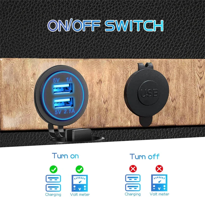 Dual USB Car Charger 5V 3.1A 12V-24V With Panel Waterproof Power Adapter Socket Outlet for Vehicle Boat Truck Motorcycle