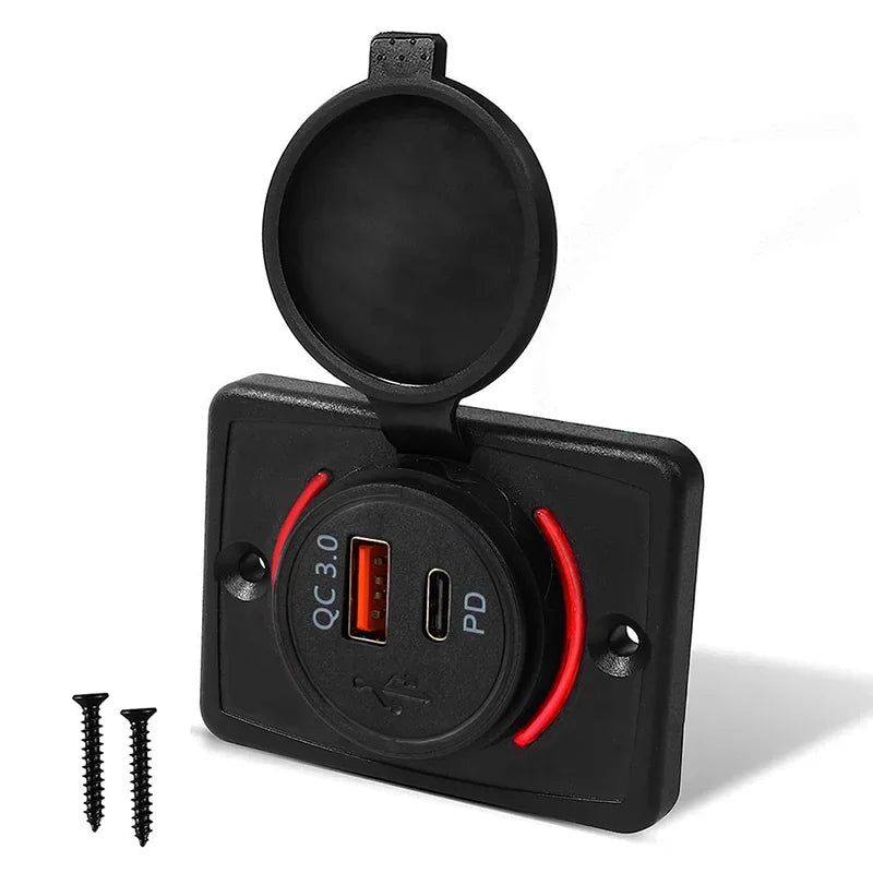 Dual USB Charger Waterproof 12-24V Modified Car Charger with Sliding Cap Fast Charging Power Adapter for Car Boat Bus, RV