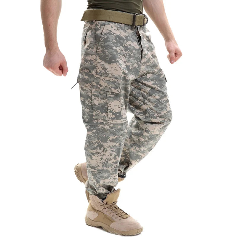 Men's Camouflage Tactical Pants Multi-Pockets Digital Camo SWAT Cargo Pants Male Autumn Army Long Trousers