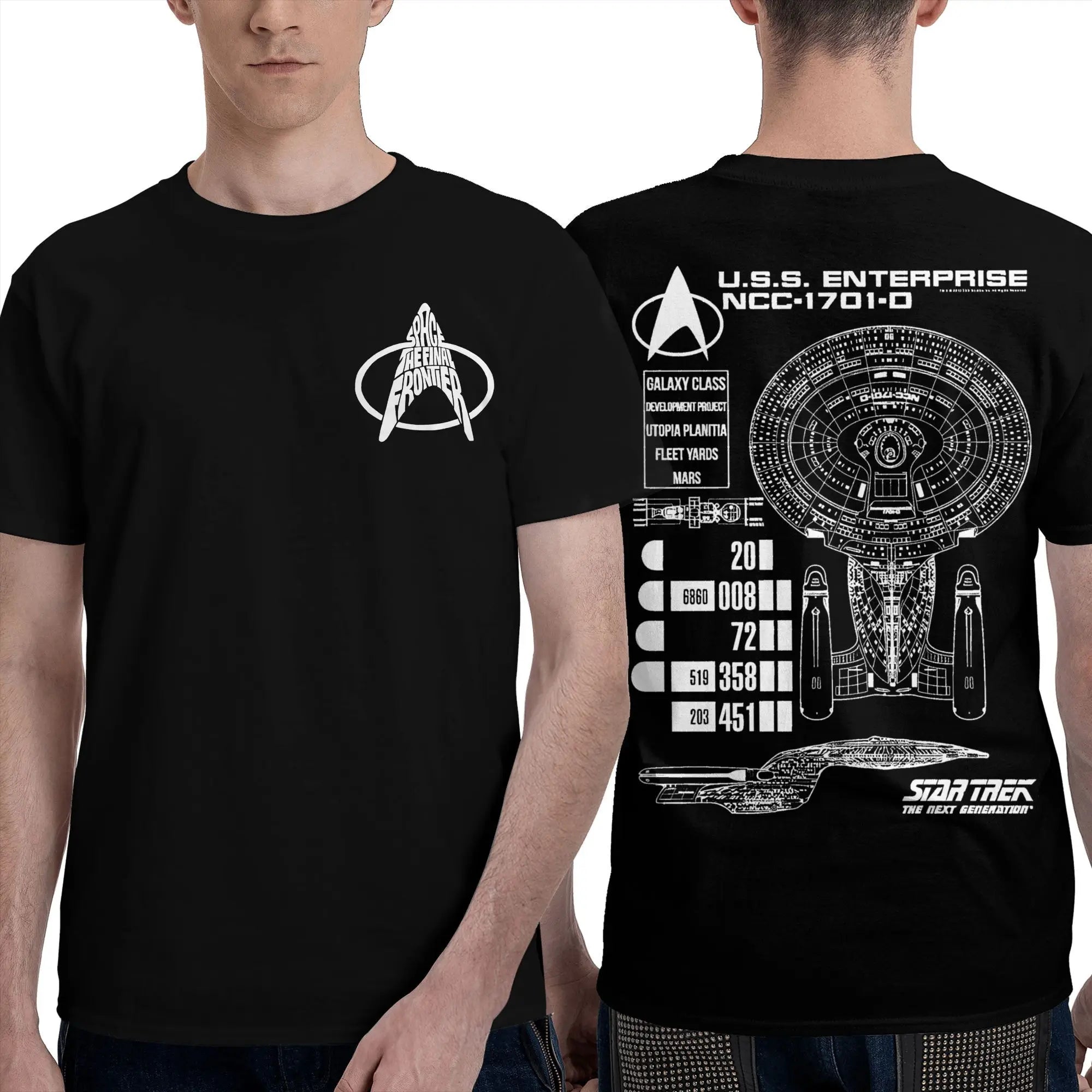 Stars Treks Movie T Shirts Men Women 100% Cotton Funny T-Shirt Round Collar U.S.S Enterprise Schematics Tee Clothes 2-sided Gift