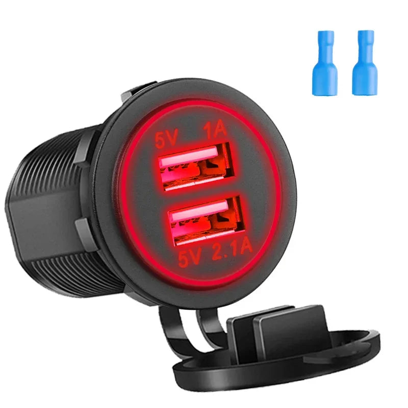 Dual USB Car Charger 5V 3.1A 12V-24V With Panel Waterproof Power Adapter Socket Outlet for Vehicle Boat Truck Motorcycle