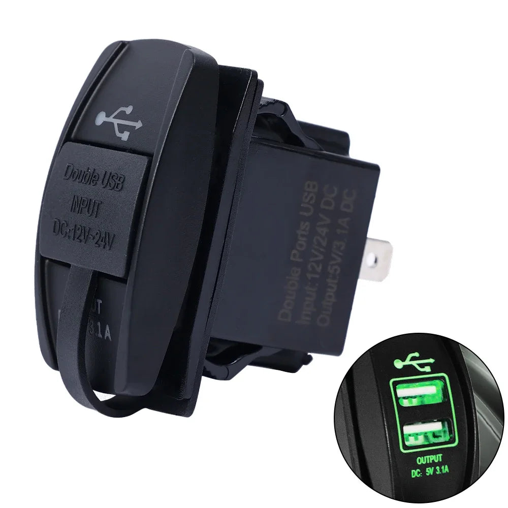 Car Dual USB Power Charger 12V-24V Motorcycle Dual Port USB Charging Dock 3.1A Car Quick Fast Charge Charging Dock with LED Lamp