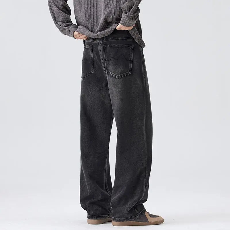 Korean Retro Men's Stretch Jeans Autumn Winter Fashion Straight Leg Pant High Street Baggy Pants Casual Black Jeans Flared Jeans