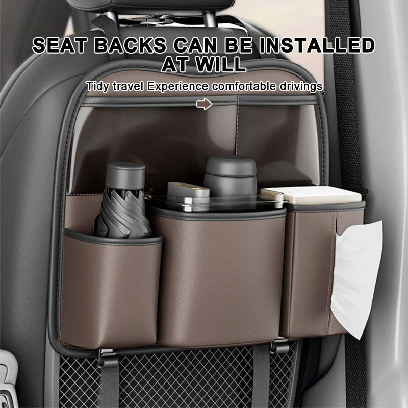 SEAMETAL Car Seat Organizer Multifunctional Leather Car Back Multi Pocket Storage Bag with Trash Can for Car Accessories