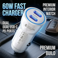 Dual USB C Car Charger 60W PD Fast Charging Universal Vehicle Power Adapter For Phone Tablet Dash Cam GPS Stable Plug LED Light