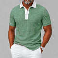 Men's Blue White Vertical Stripe Print Polo Shirt, Casual Tops For Spring Summer Daily Streetwear & Smart Casual Occasions