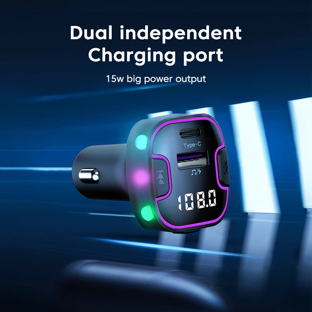 USB Type C Car Charger Fast Charging Car Bluetooth Fm Transmitter Bluetooth 5.3 Car Aux Handsfree Wireless Support Read U Disk