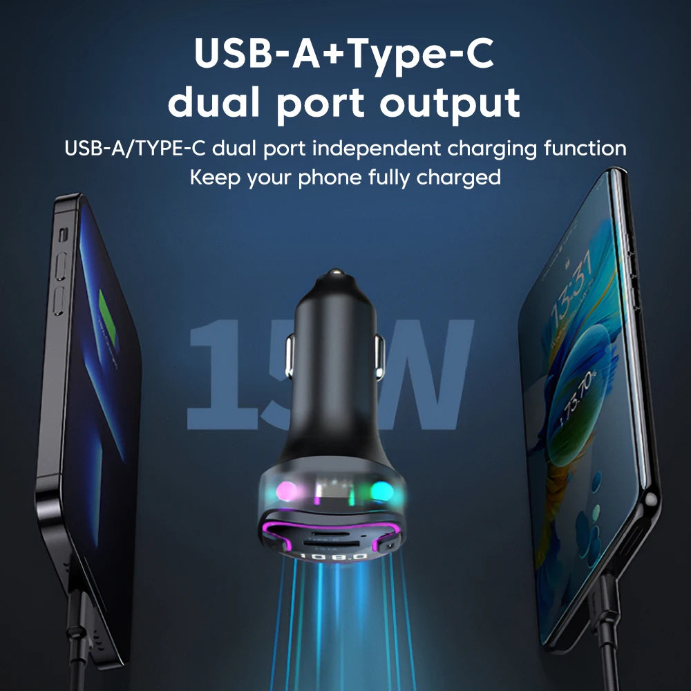 USB Type C Car Charger Fast Charging Car Bluetooth Fm Transmitter Bluetooth 5.3 Car Aux Handsfree Wireless Support Read U Disk