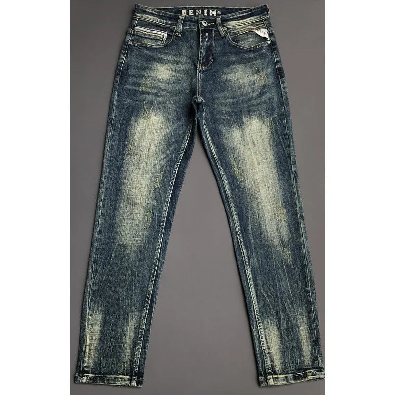 Italian Style Fashion Men Jeans Retro Gray Elastic Slim Fit Ripped Jeans Men Trousers Vintage Designer Casual Denim Pants Hombre