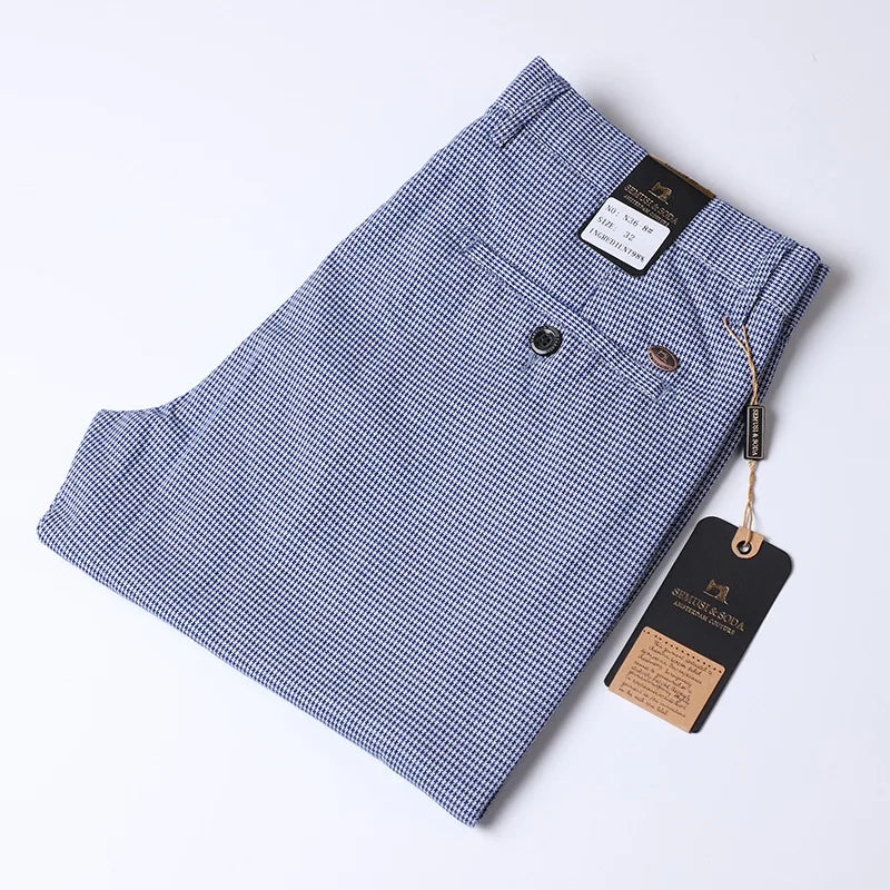 Plaid Pants Blue Brand Pantalons Korea Style Spring Summer Autumn Pants Men Trousers Business 2022 New