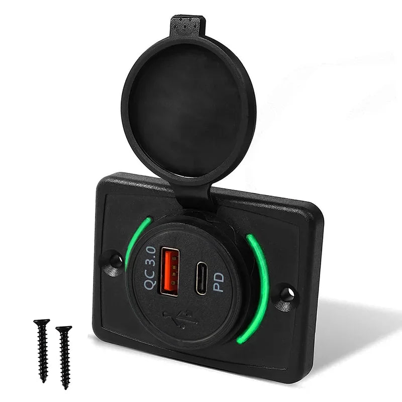 Dual USB Charger Waterproof 12-24V Modified Car Charger with Sliding Cap Fast Charging Power Adapter for Car Boat Bus, RV