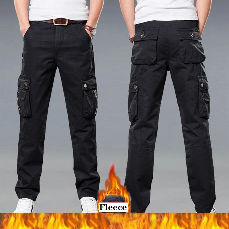Winter Fleece Warm Tactical Pants Zip Cotton Trousers Loose Army Green Cargo Pants Men Casual Plus Thicken Tooling Pants Size 40