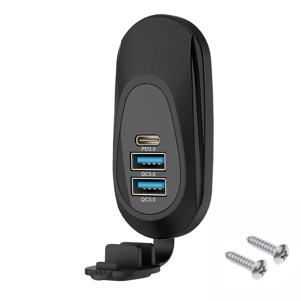 USB Car Motorcycle Charger Dual QC3.0 PD Type-C Universal Car Charger Waterproof and Dustproof 12-24V for Car Boat Marine ATV