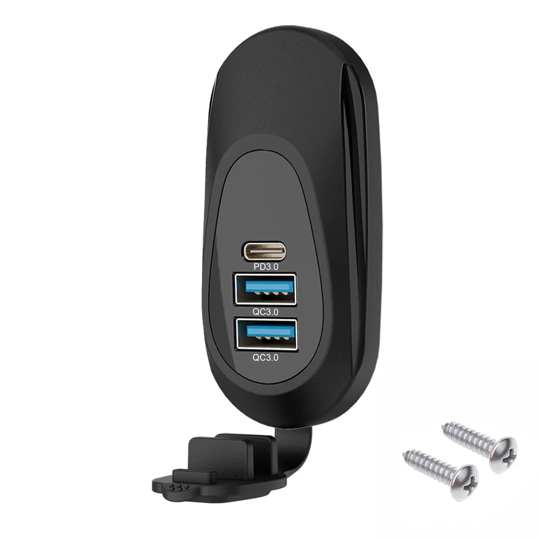 USB Car Motorcycle Charger Dual QC3.0 PD Type-C Universal Car Charger Waterproof and Dustproof 12-24V for Car Boat Marine ATV