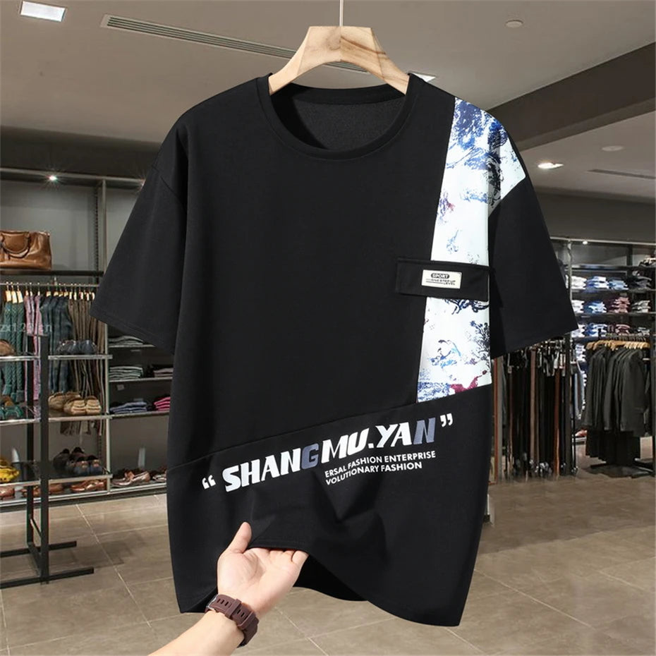 Men's Sets Summer Vintage Patchwork Suits 10XL 11XL Plus Size Summer T-shirt Shorts Male Big Size Suits