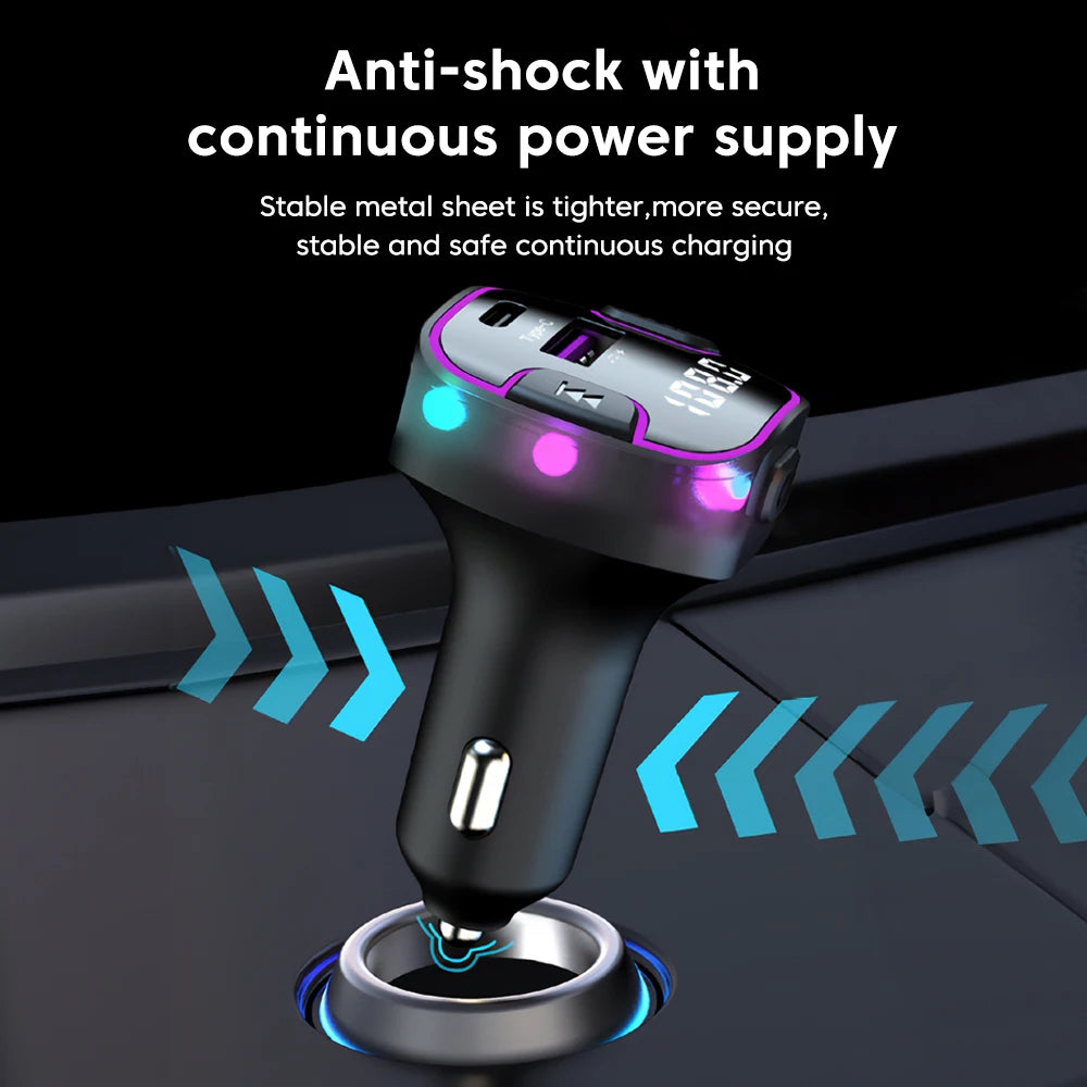 USB Type C Car Charger Fast Charging Car Bluetooth Fm Transmitter Bluetooth 5.3 Car Aux Handsfree Wireless Support Read U Disk