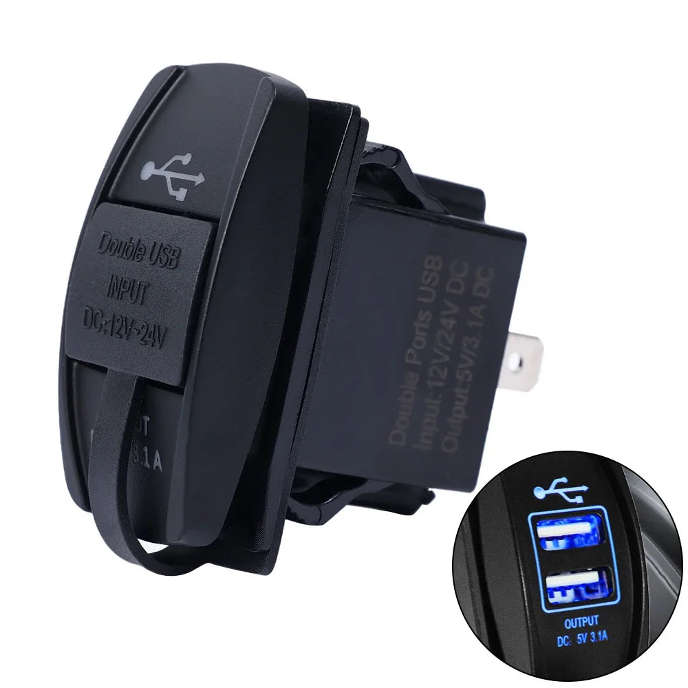 Car Dual USB Power Charger 12V-24V Motorcycle Dual Port USB Charging Dock 3.1A Car Quick Fast Charge Charging Dock with LED Lamp