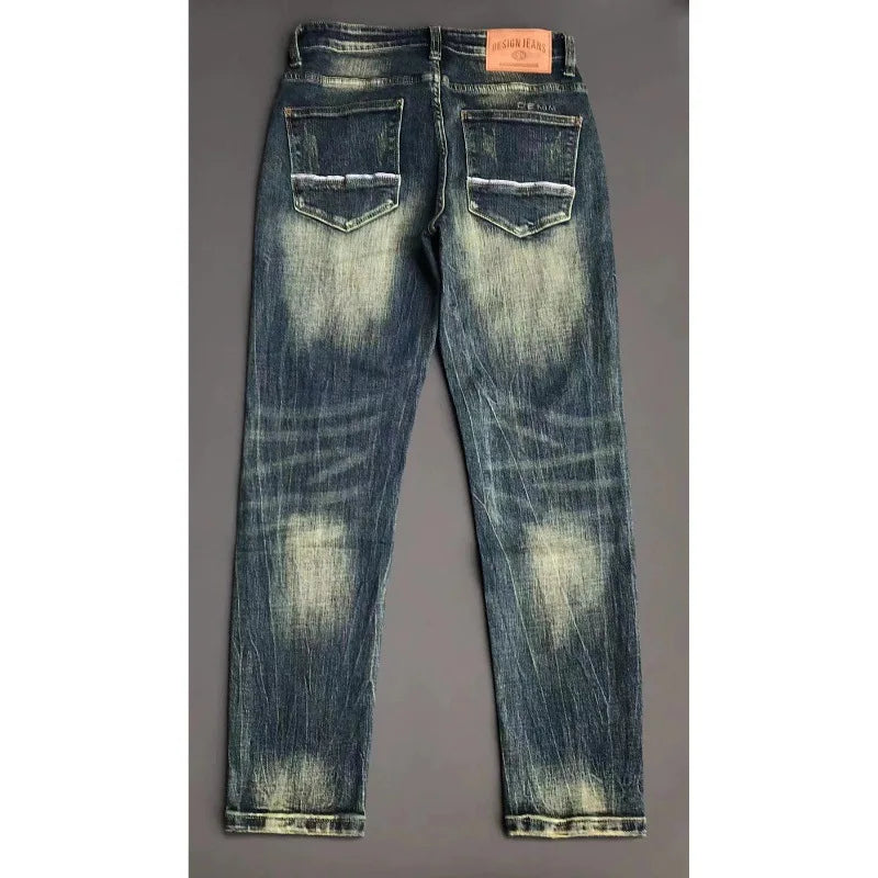 Italian Style Fashion Men Jeans Retro Gray Elastic Slim Fit Ripped Jeans Men Trousers Vintage Designer Casual Denim Pants Hombre