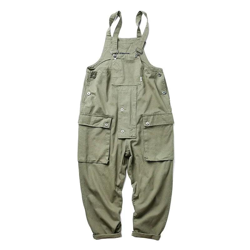 Men's American Casual Overalls Suspender Pants, Work Trousers with Long Pants, Amekaji Trendy Brand, Loose Suspender Pants.