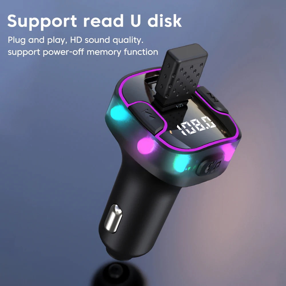 USB Type C Car Charger Fast Charging Car Bluetooth Fm Transmitter Bluetooth 5.3 Car Aux Handsfree Wireless Support Read U Disk
