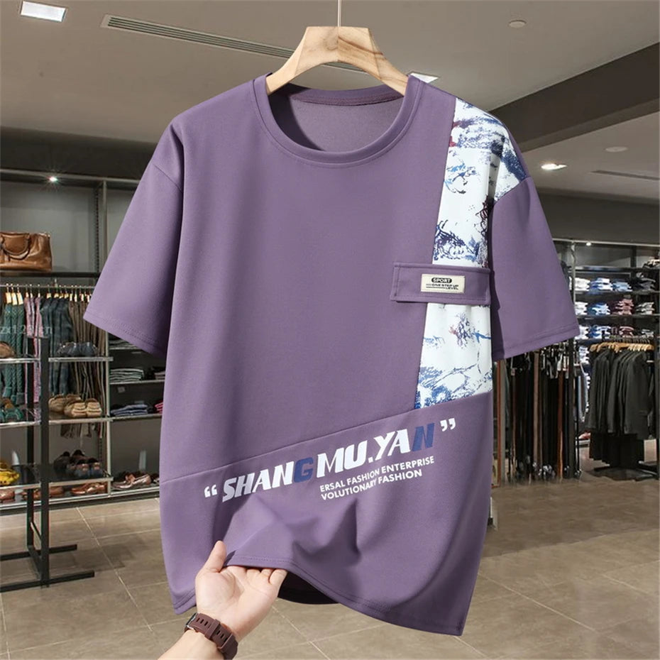 Men's Sets Summer Vintage Patchwork Suits 10XL 11XL Plus Size Summer T-shirt Shorts Male Big Size Suits