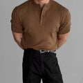 Men's Slim Fit Ribbed Henley Shirt Short Sleeve Button-Up Casual Muscle Tee