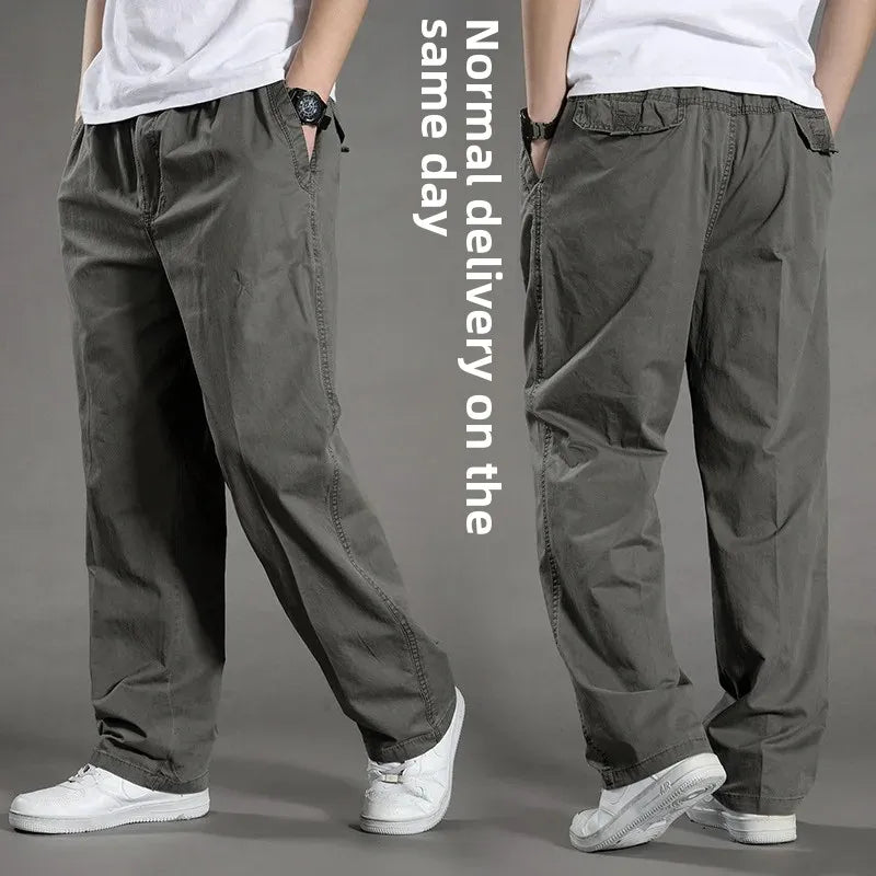 New Spring Autumn Men's Loose-Fit Plus Size Elastic Waist Straight-Leg Pants Fashionable Casual Sports Trousers
