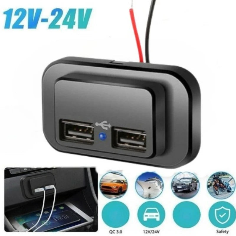Dual USB Car Charger Socket 12V/24V 3.1A USB Charging Outlet Power Adapter for Motorcycle Camper Truck ATV Boat Car RV New