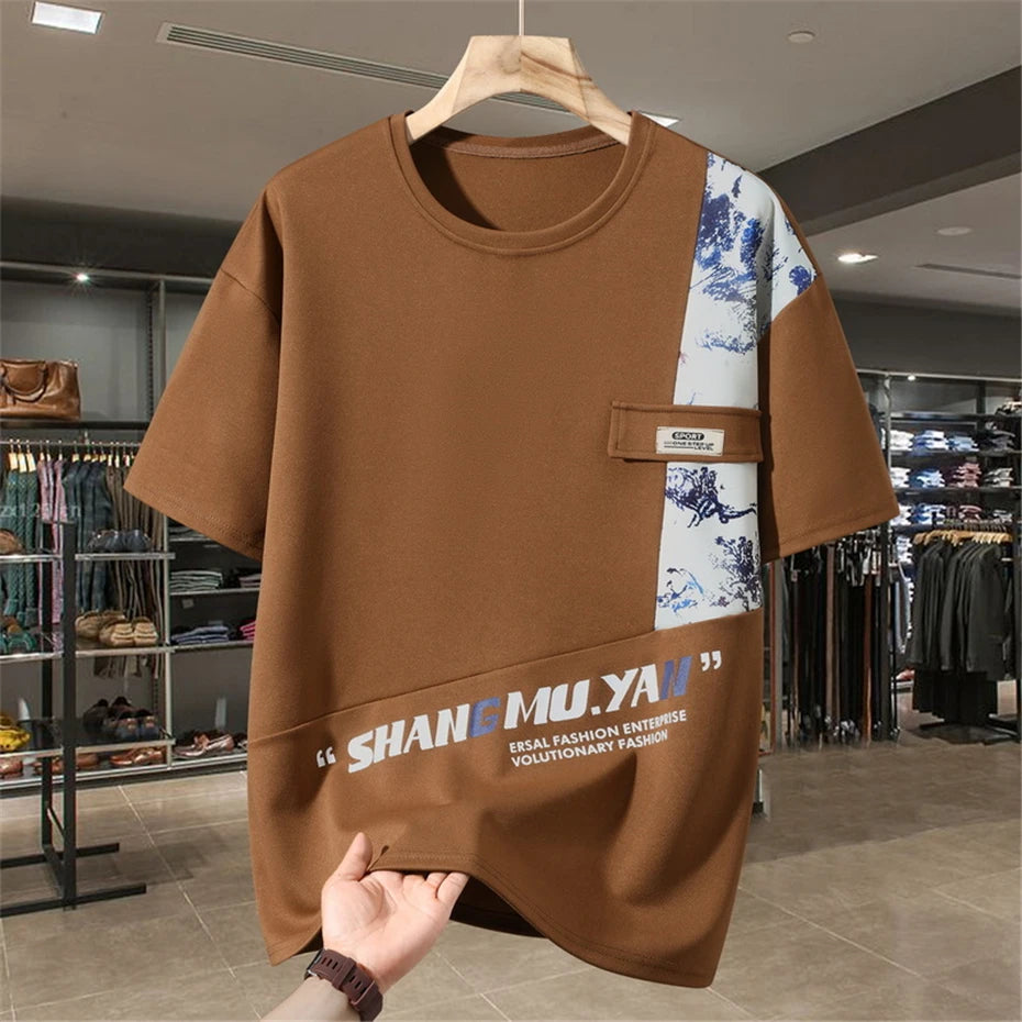 Men's Sets Summer Vintage Patchwork Suits 10XL 11XL Plus Size Summer T-shirt Shorts Male Big Size Suits