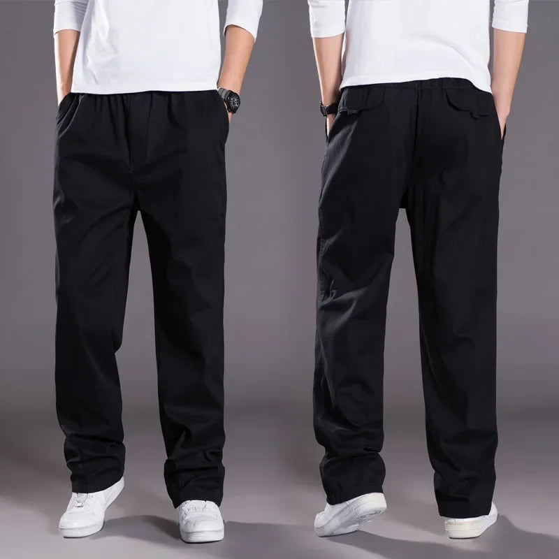 New Spring Autumn Men's Loose-Fit Plus Size Elastic Waist Straight-Leg Pants Fashionable Casual Sports Trousers