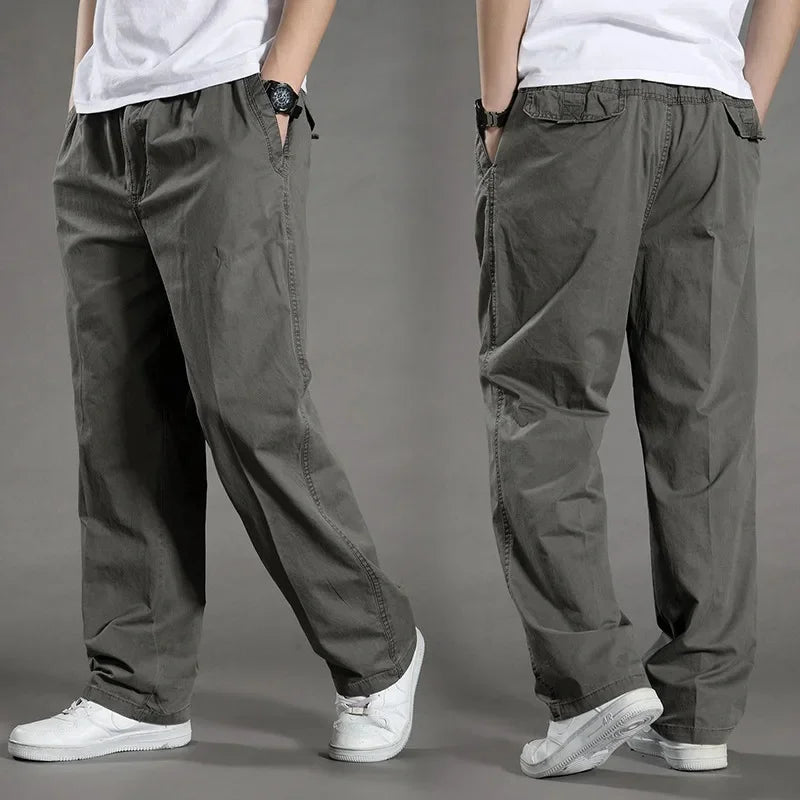 New Spring Autumn Men's Loose-Fit Plus Size Elastic Waist Straight-Leg Pants Fashionable Casual Sports Trousers