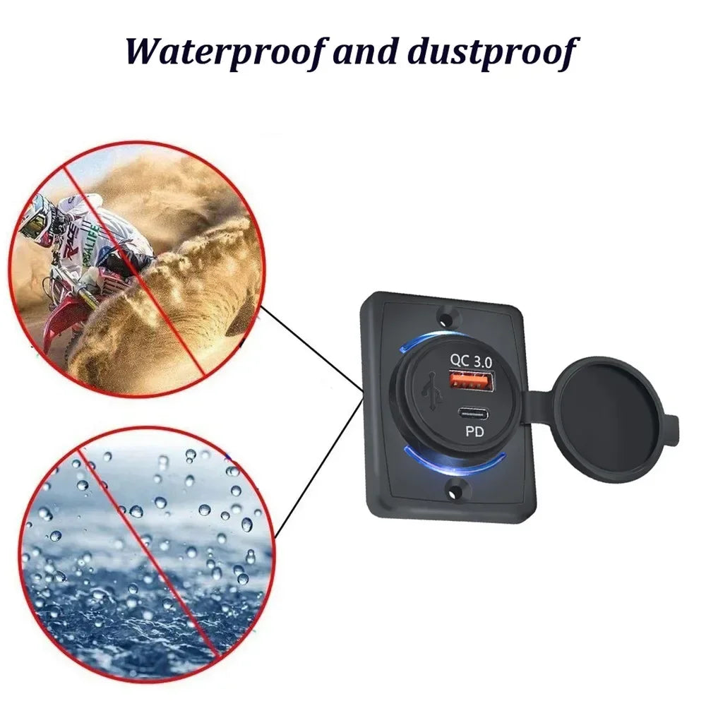 Dual USB Charger Waterproof 12-24V Modified Car Charger with Sliding Cap Fast Charging Power Adapter for Car Boat Bus, RV